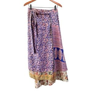 Sari Magic Wrap Skirt Reversible Boho Hippie Maxi Dress OS